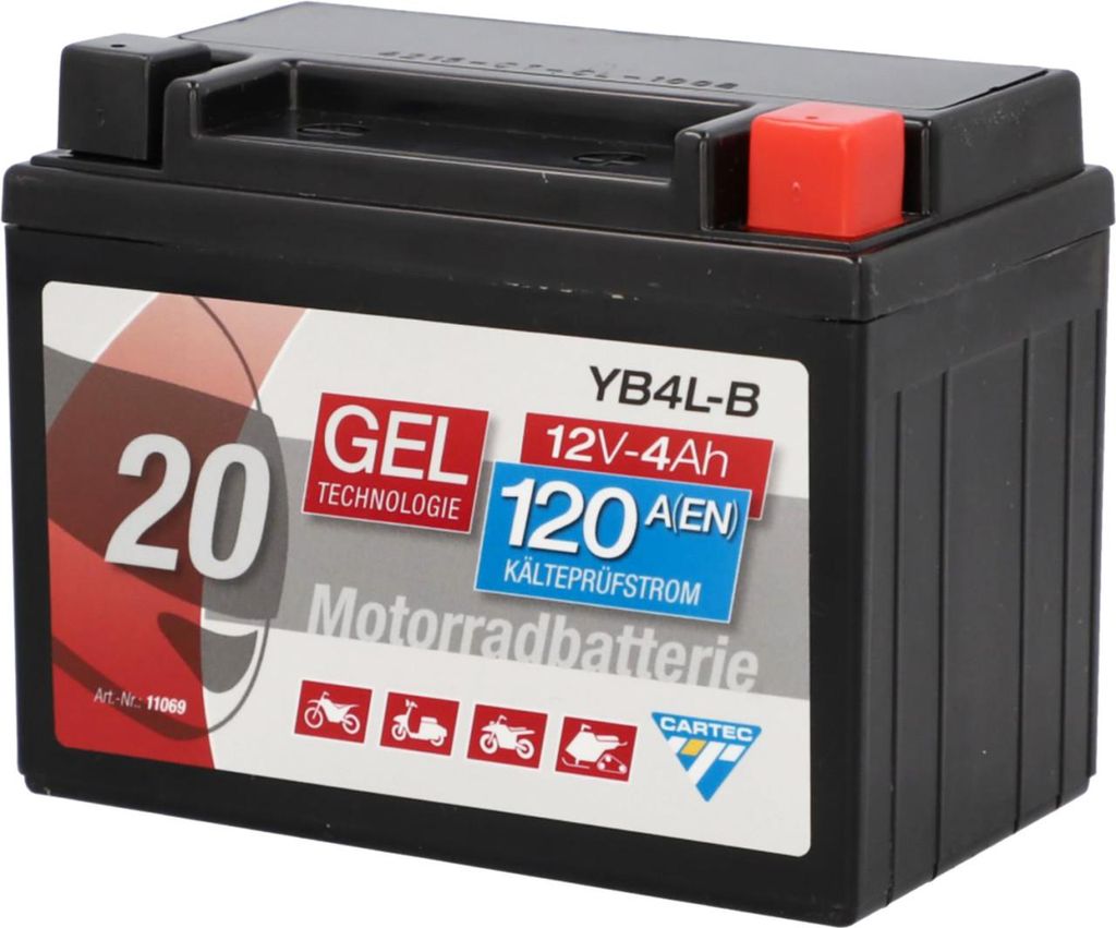 Cartec Gel Motorradbatterie YB4L-B 4Ah 120A Produktbild 