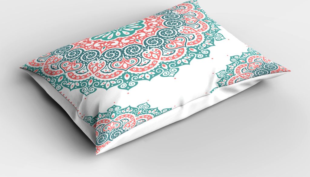 ABAKUHAUS orientalisch Kopfkissenbezug, Weiche farbige Mandala-südasiatische Kultur spornte ethnisches Art-Blumenbild an, 40x80 cm, Turquoise Cora...