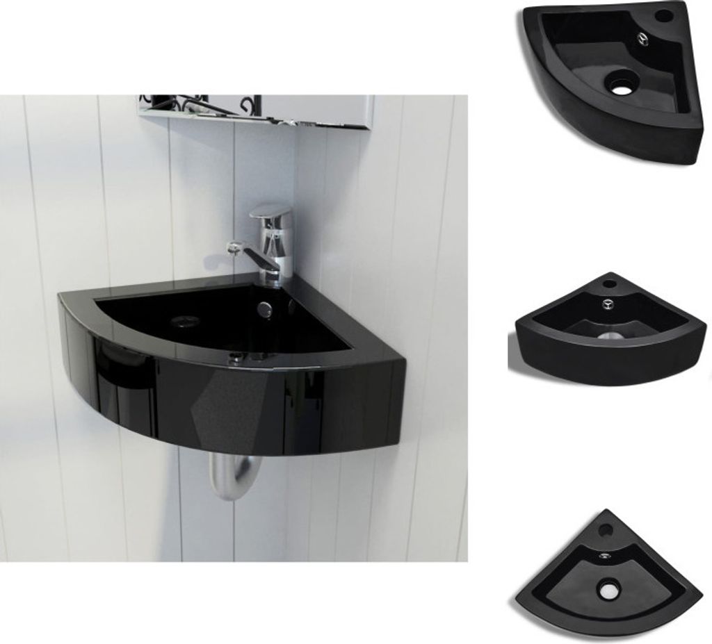 vidaXL Waschbecken mit Überlauf 45 x 32 x 12,5 cm Schwarz - Produktbild 