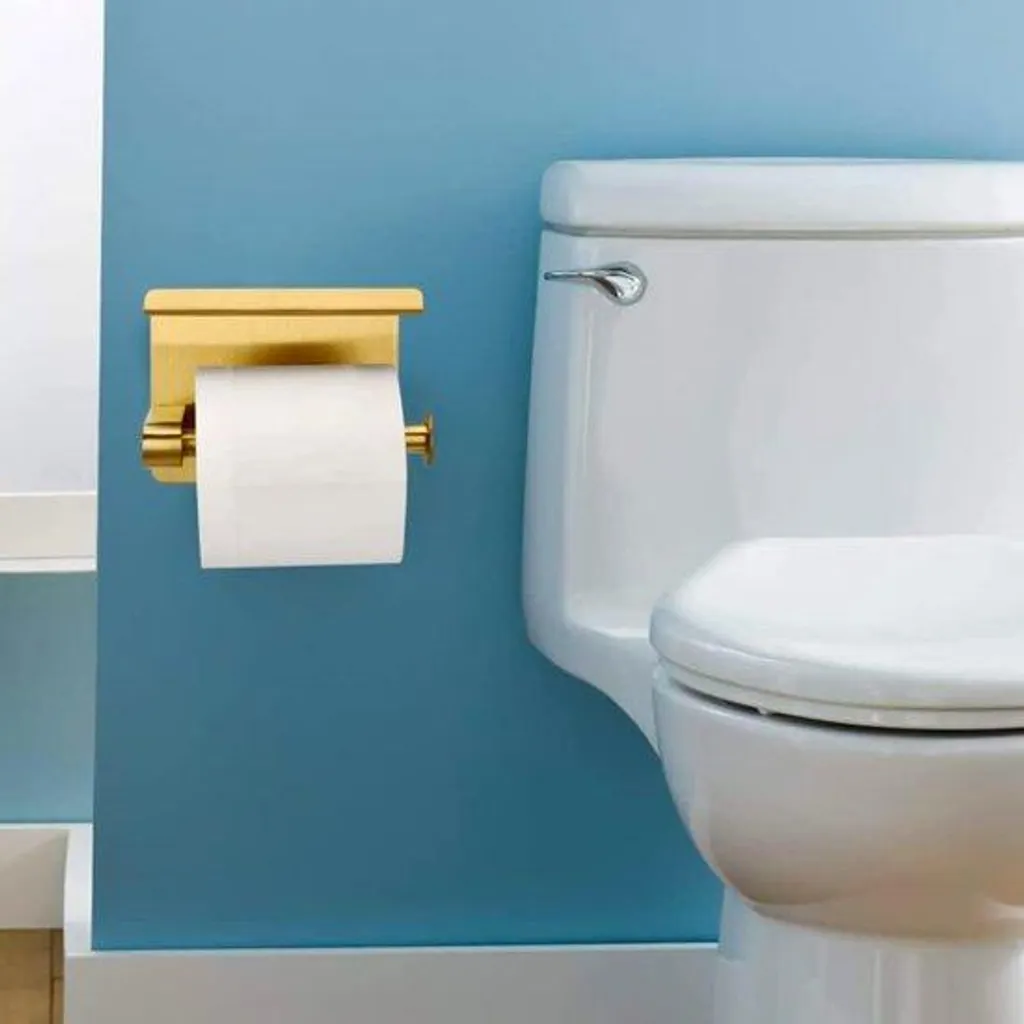 Support papier toilette adhésif inox doré avec étagère smartphone luxe