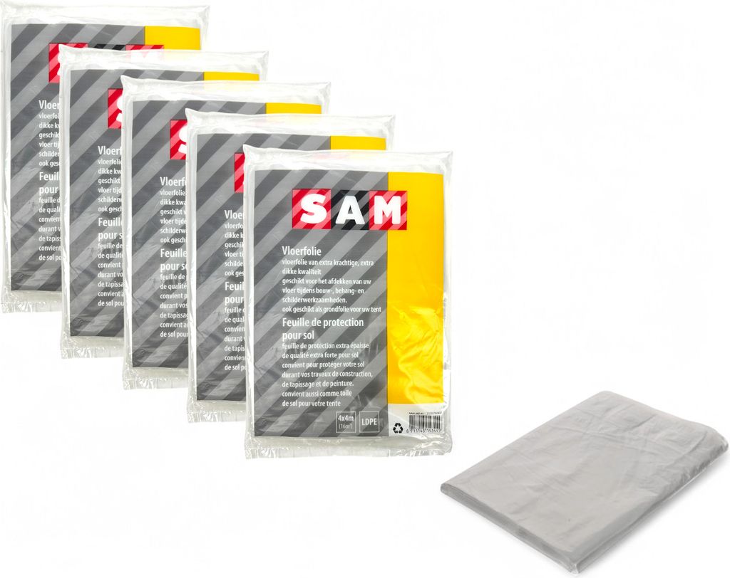 Sam Bodenfolie/Abdeckfolie 4 x 4 Meter – Vorteilspackung 5 Stück