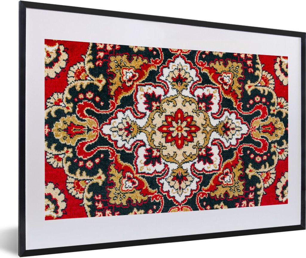 MuchoWow Gerahmtes Poster Persischer Teppich - Mandala - Teppich 60x40 cm - Poster mit Schwarzem Bilderrahmen Wandposter Rahmen Foto Bilder - Sch...