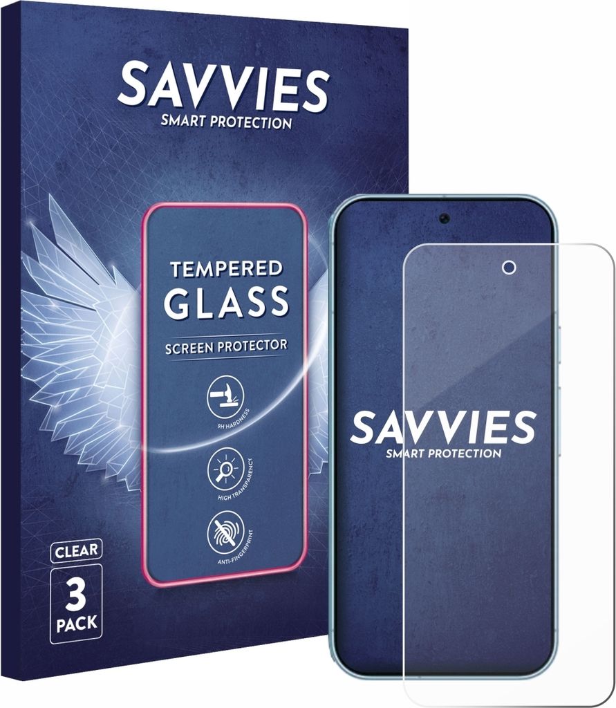 3x Savvies Schutzglas für Google Pixel 9 Pro Displayschutz 9H Glas klar transparent