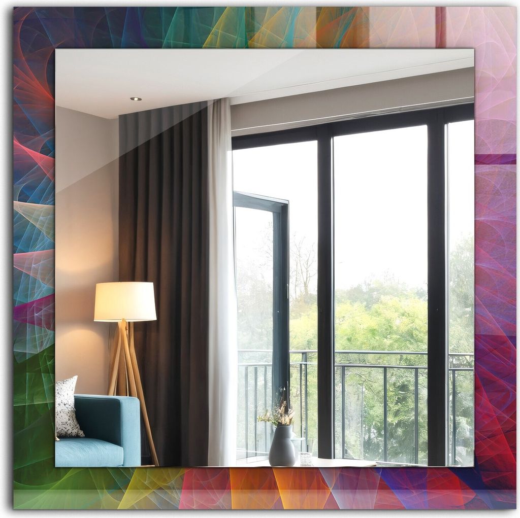 Dekorativer Wandspiegel - Bedruckter Spiegel - Motiv - 60x60 cm - Bunte Abstrakte Spirale