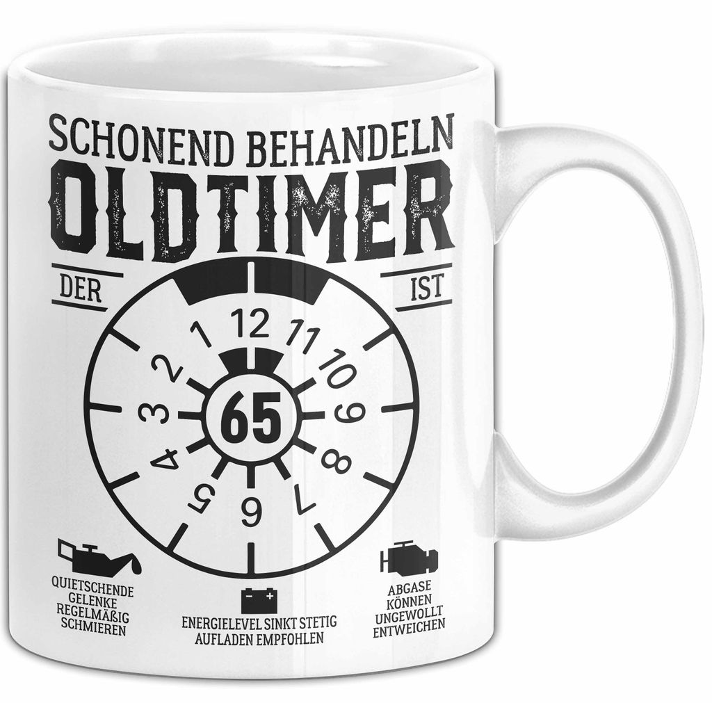 65. Geburtstag Tasse Oldtimer Schonend Behandeln Geschenkidee Männer Frauen Lustiger Spruch 65er Geburtstag Geschenk (Weiß)
