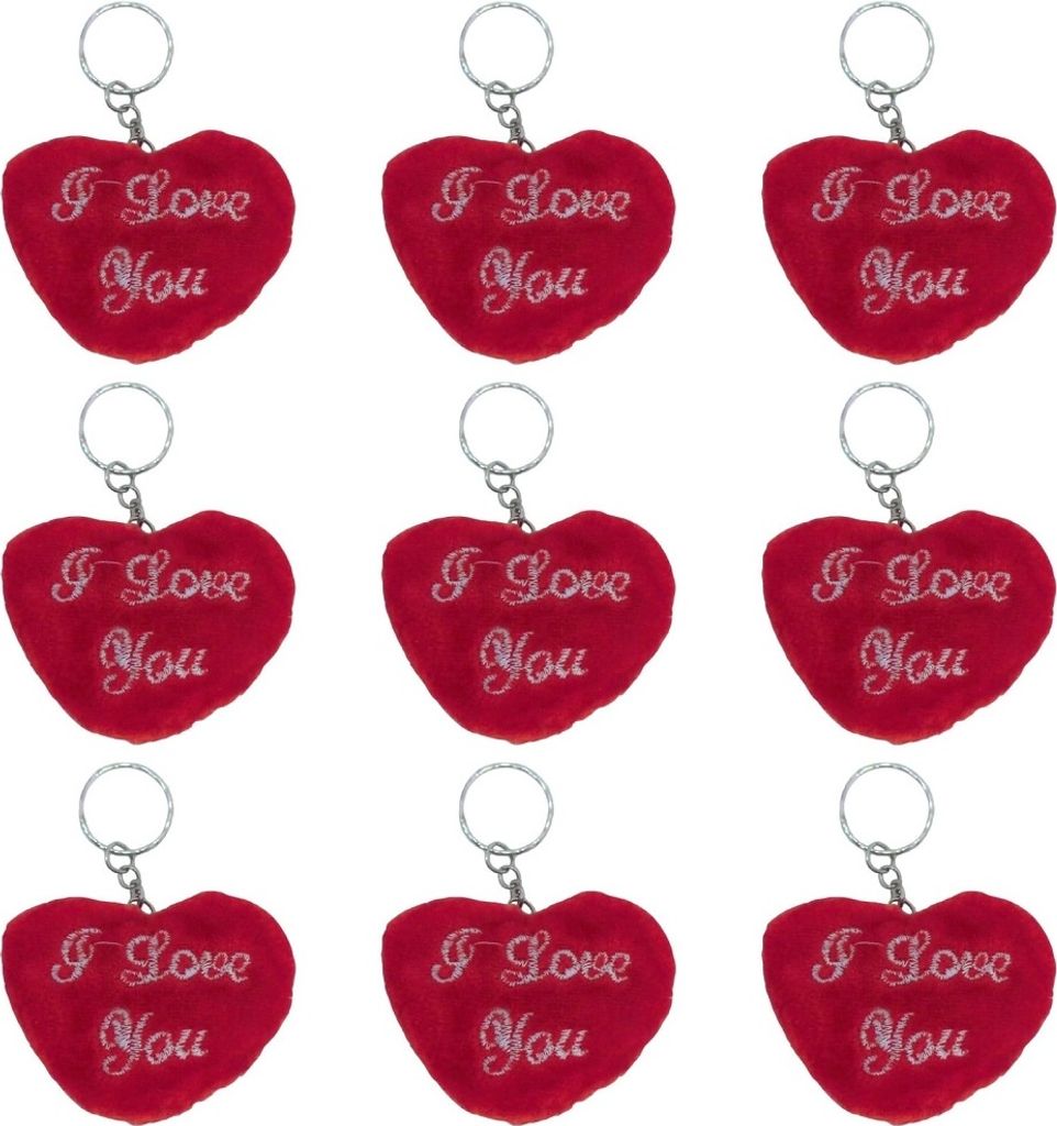 Schlüsselanhänger Herz Plüsch ca. 7cm - I Love you - Plüschherz an Kette - 14 Stück
