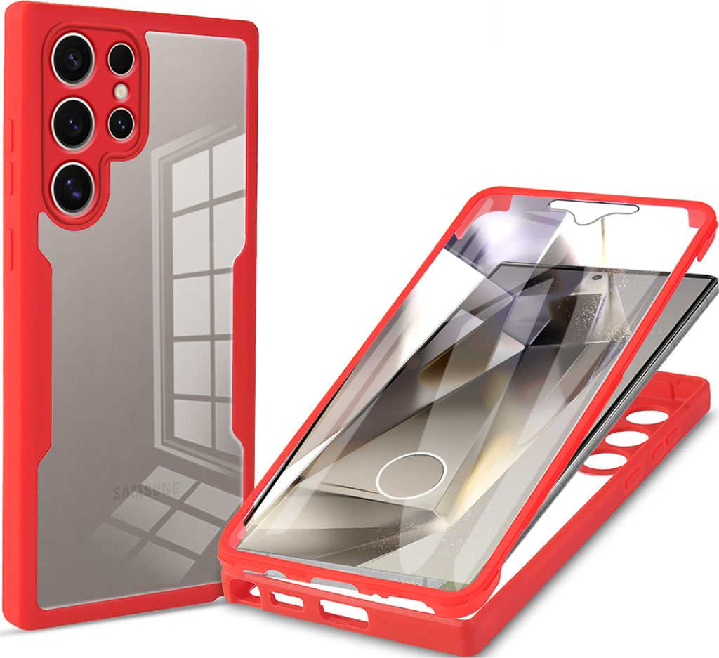 Schutzhülle für Samsung Galaxy S25 Ultra, Eingebautem Displayschutz 360 Grad Komplettschutz Handyhülle Rot