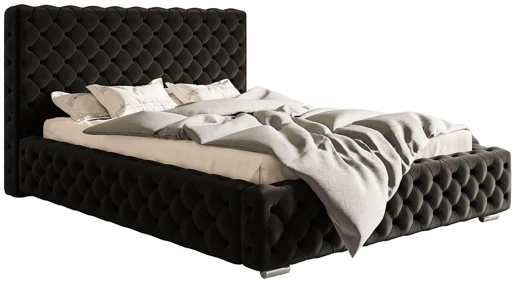 Polsterbett 180x200 cm Adonis - Chesterfield, Glamour - Metall-Lattenrost, Bettkasten - Schwarz (Amor Velvet 4322)
