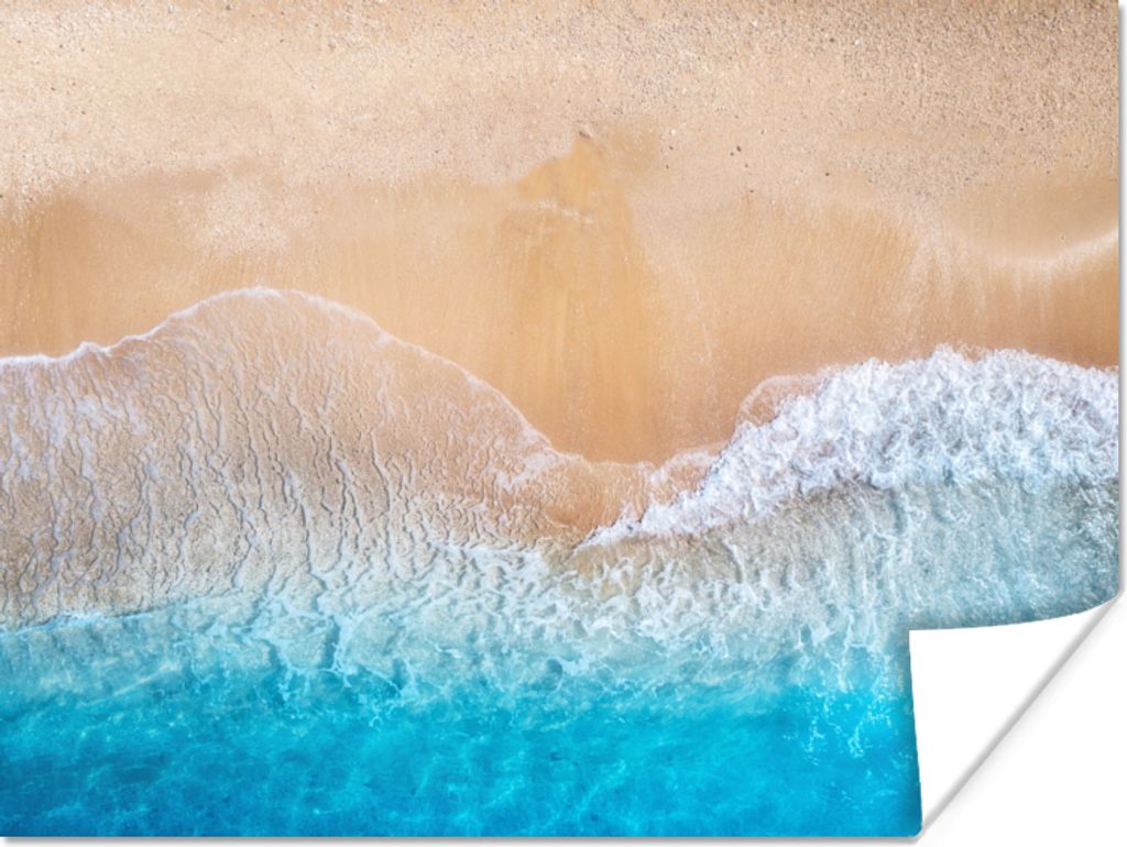 MuchoWow Poster Strand - Meer - Sand - Sommer - Blau - Wellen 40x30 cm - Plakate für die Wände - Poster Wohnzimmer