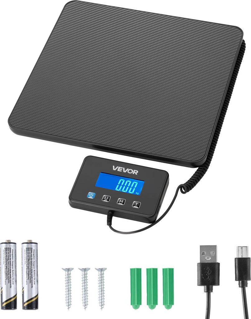 VEVOR Digitale Paketwaage, 10/100g, doppelte Genauigkeit, 200 kg Plattformwaage mit Hold-/Tara-Funktion & LCD-Display, für Pakete, Porto, Gepäck,...