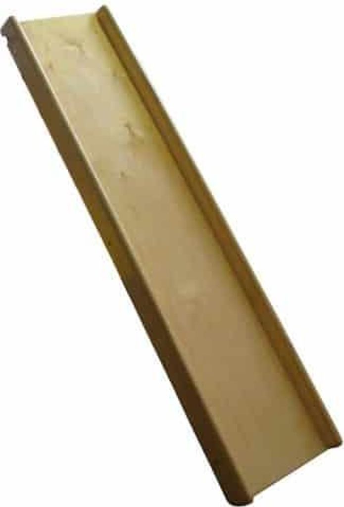 A wooden slide for a play structure, angled diagonally against a white background.