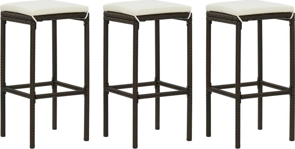 The Living Store Barhocker mit Kissen 3 Stk. Braun Poly Rattan