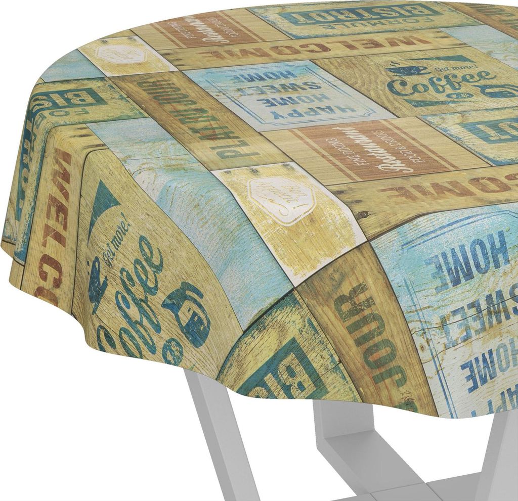 Tischdecke Shabby Chic Holz Industry Braun Rund 140cm Schnittkante Wachstuch abwaschbar