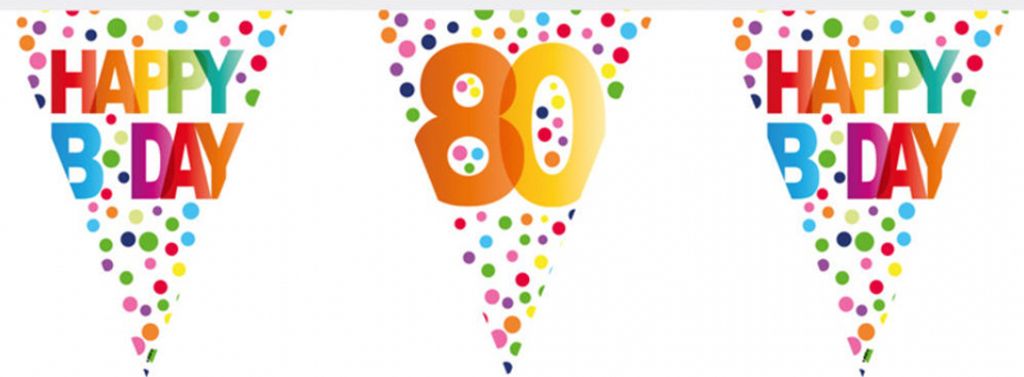 Bunte Happy Birthday Wimpelgirlande zum 80. Geburtstag 10m
