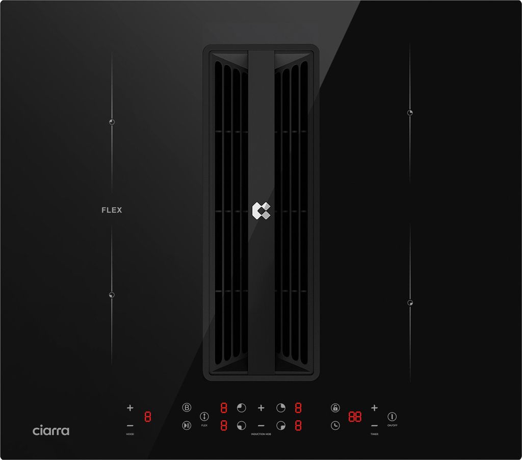 CIARRA Induktionskochfeld mit integriertem Dunstabzug, 59 cm Induktion Kochfeld mit 4 Platten CombiZone Kombination 2 Booster 1 Flexzone CBBEH594BBF