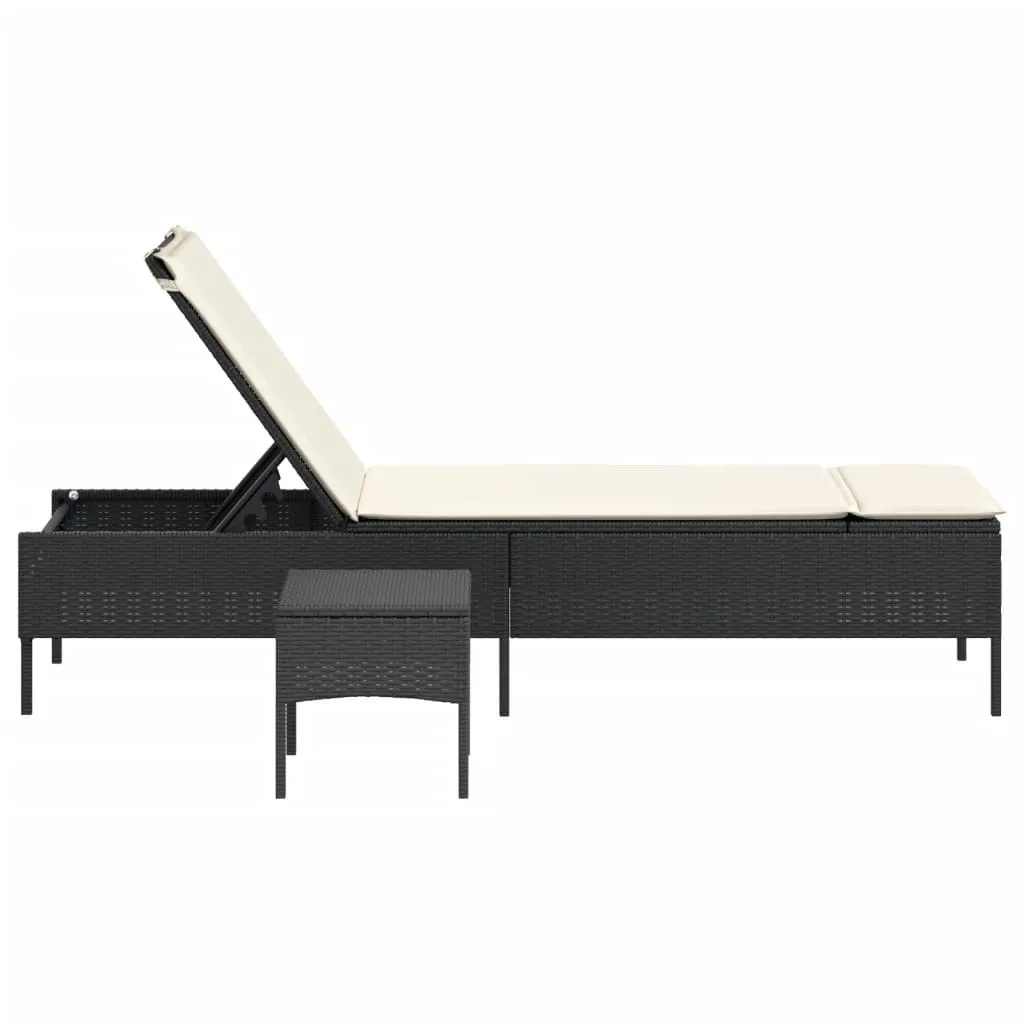 vidaXL Bain de soleil en résine tressée noire avec table d'appoint - 4