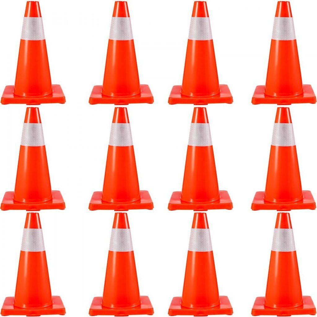 Verkehrssicherheitskegel - 12er Set - PVC-Parkkegel 45,7cm - Mit 1 Reflektierender Kragen - 27,9x27,9cm - Rote PVC-Basis - Für Straßen mit Erhöh...