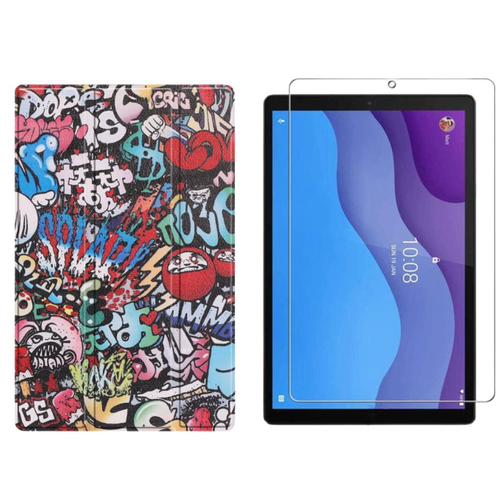 2in1 Set für Lenovo Tab M10 2nd 2020 TB-X306F TB-306X 10.1 Zoll Tablet mit Smartcover + Schutzglas mit Auto Sleep/Wake Magnetverschluss Hülle