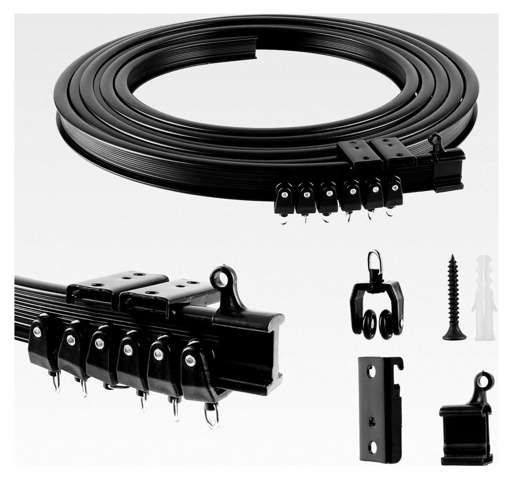 5m flexible Gardinenschiene, schwarz, gebogene Deckenmontage für Duschvorhänge und Räume