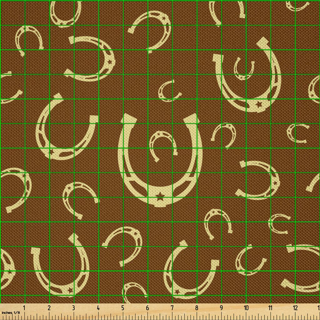 ABAKUHAUS Western Satin Stoff als Meterware, Horse Shoe Motiv Vintage Muster mit Stern Symbol Barn Lucky Charm Design, 10 M (148 x 1000 cm), Hellge...