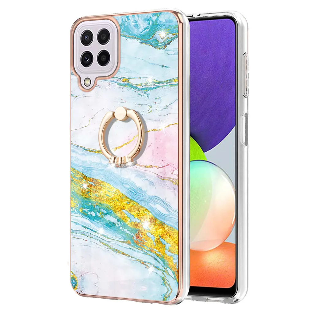 Cover Samsung A22 4G Marmo Blu - Custodia Silicone Ring Antiurto - 2