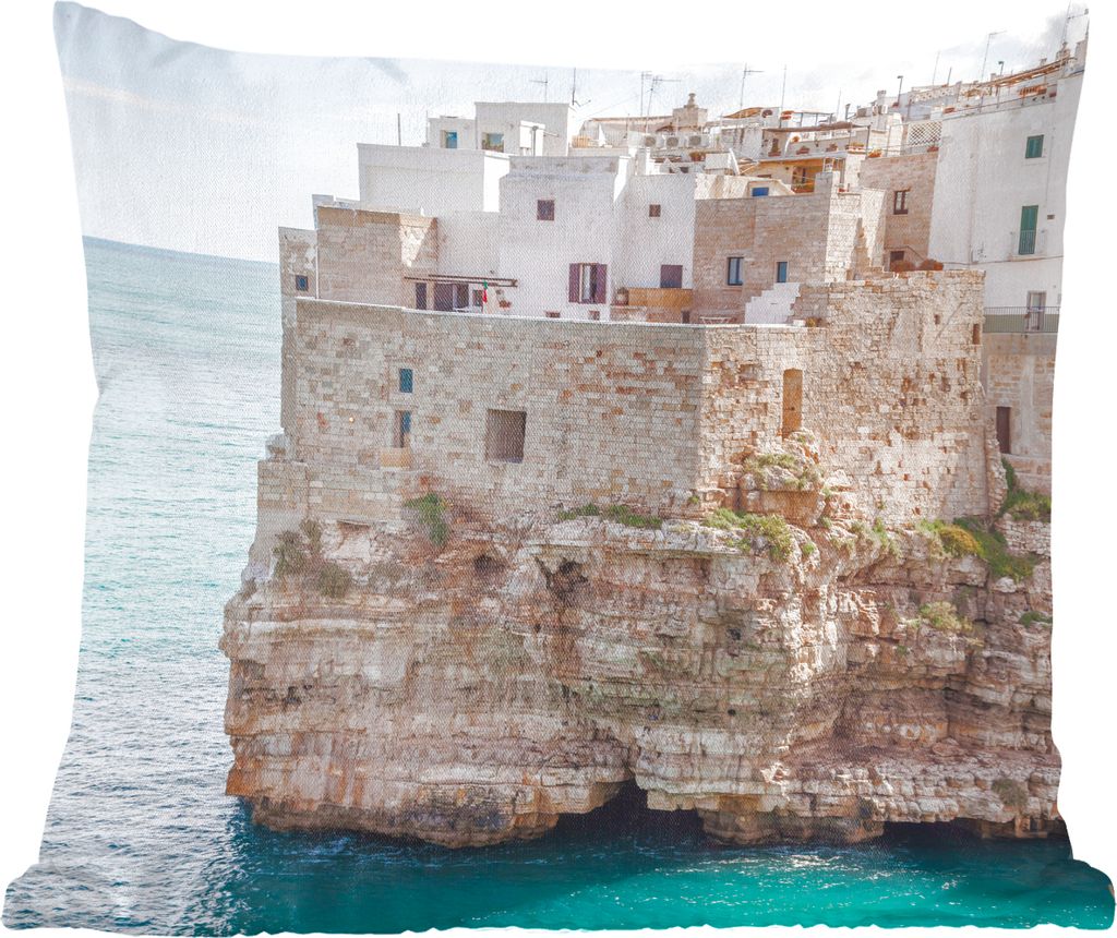 MuchoWow Zierkissen Sofakissen Wohnzimmer Dekokissen 40x40 cm Italien - Küste - Felsen - Foto Kissen - Schlafzimmer Dekoration