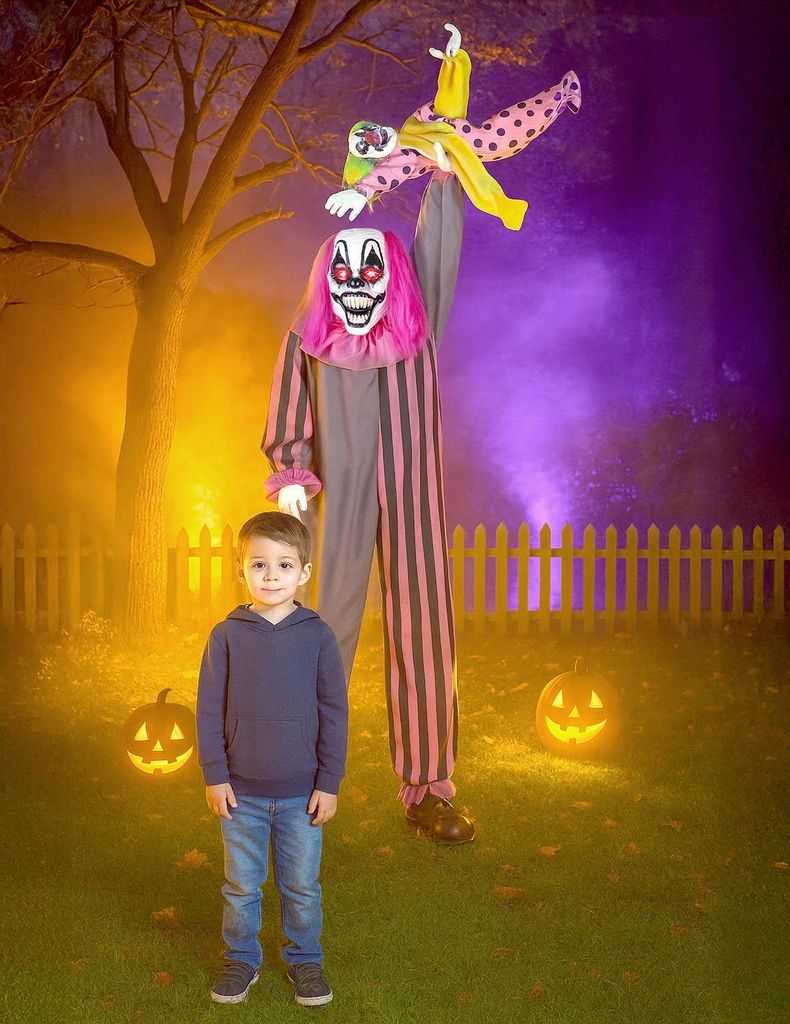 Halloween-Animatronic-Puppe: Gruseliger Clown – Licht, Bewegung und Sound (210 cm)