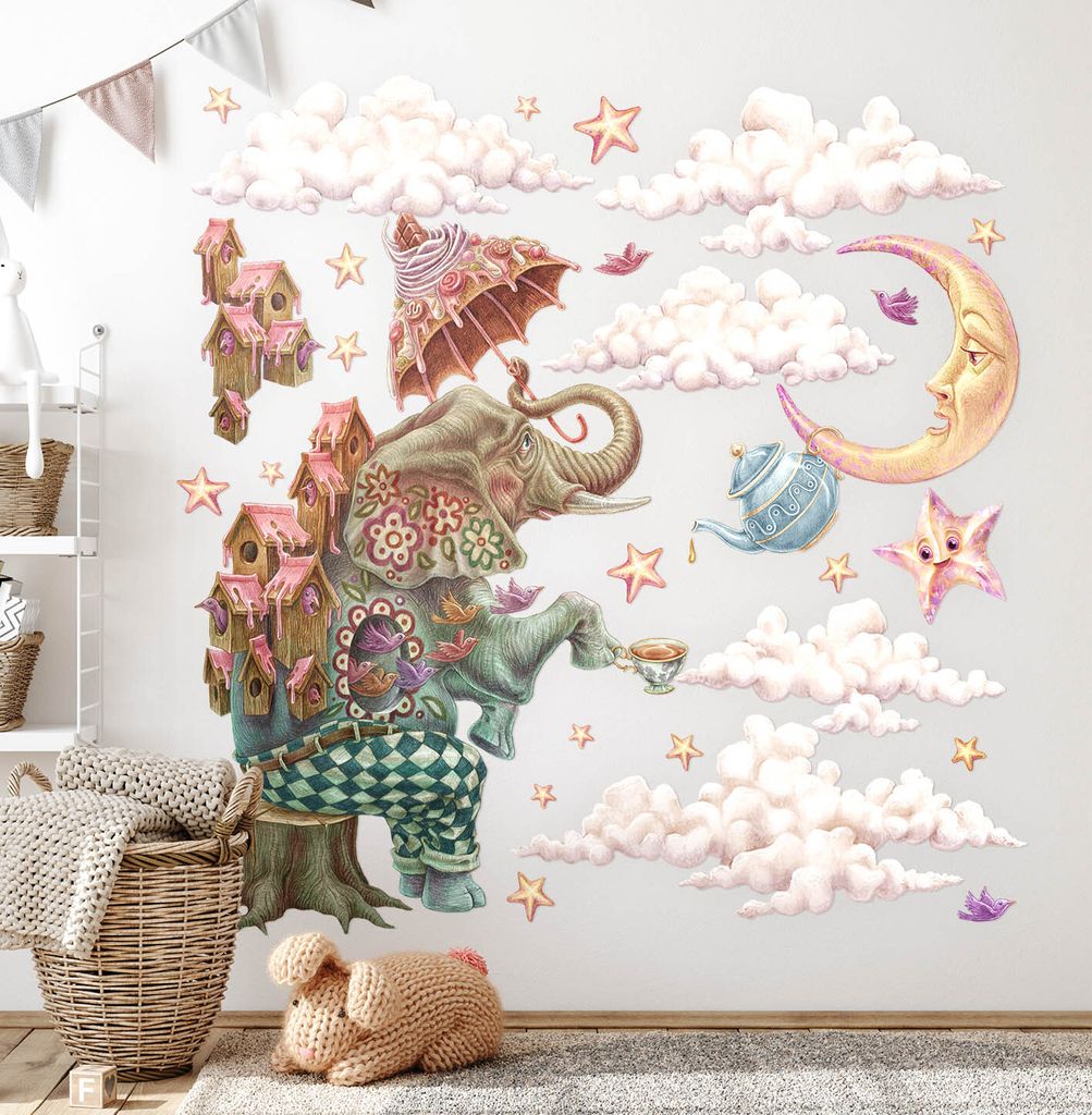Pastell-Tiere – Wandgestaltung – Wandbilder Kinder – Motivtapeten Set – Wanddekor Kinderzimmer – Selbstklebende Wandsticker – 100x138 cm