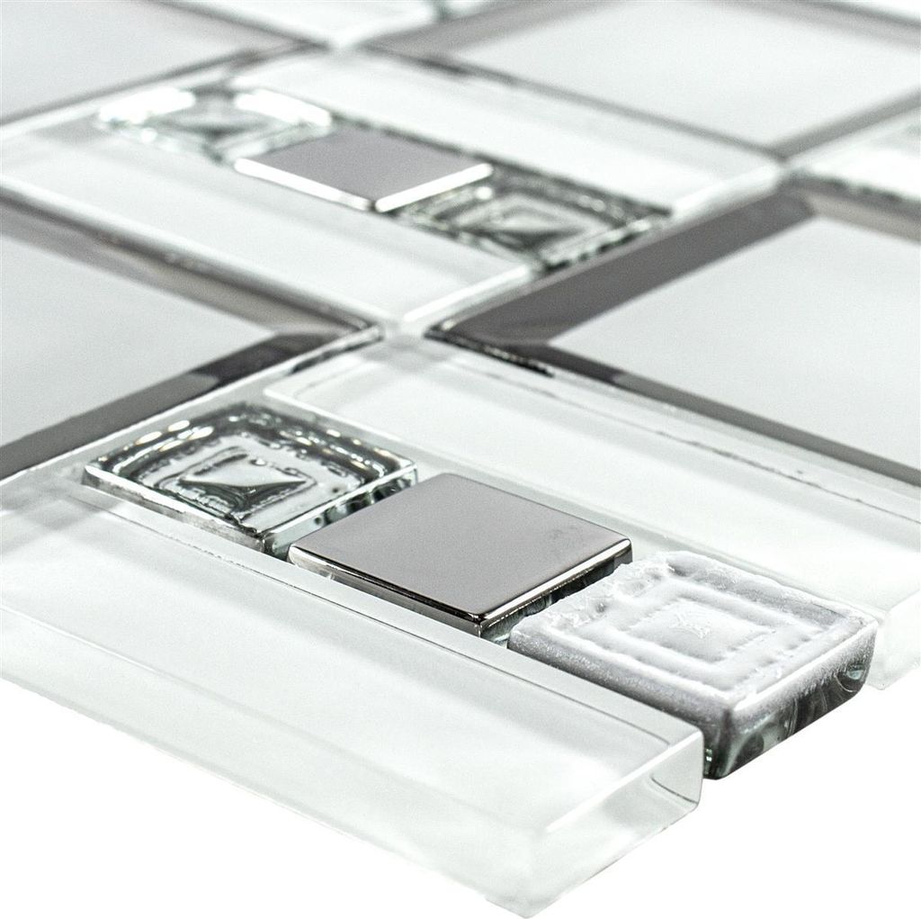 Glasmosaik Fliesen Magical Weiß Silber Produktbild 