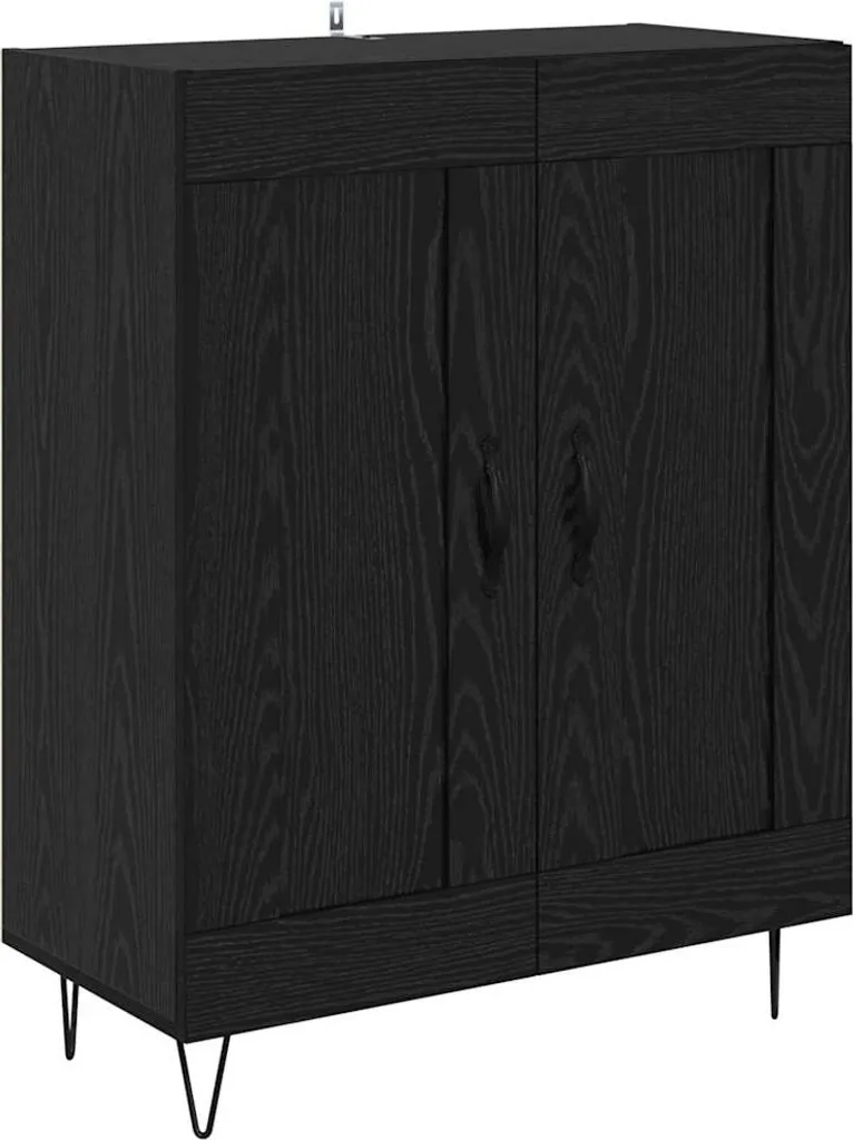 Mobiletto Multiuso Nero Rovere 69,5x34x90 cm | Credenza Salotto