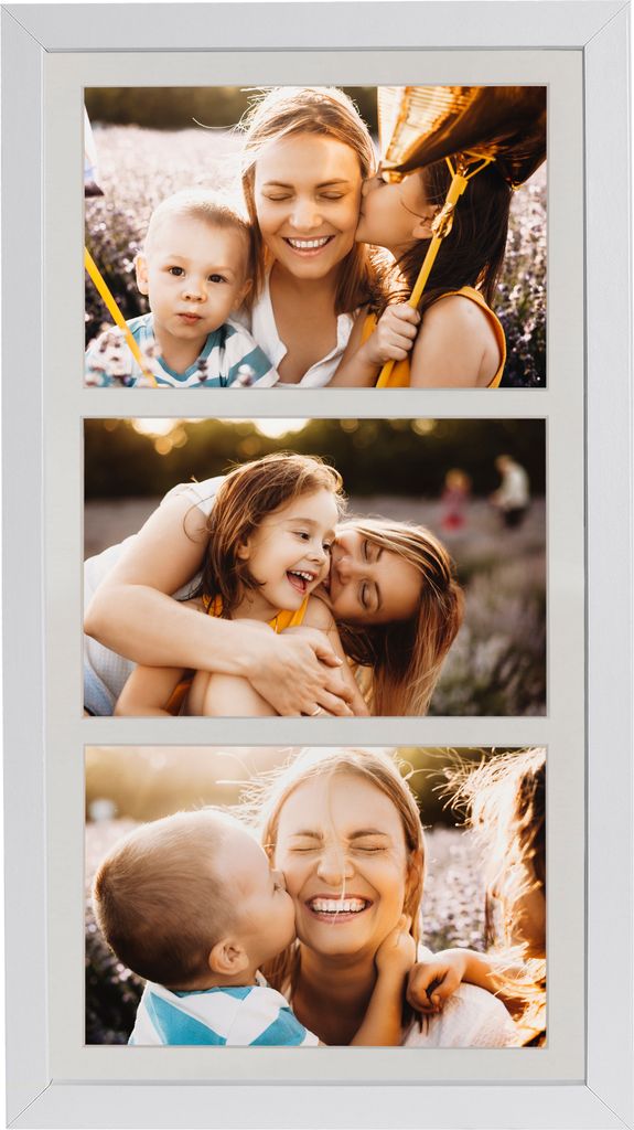 A collage of three photos showing a mother and her children in outdoor settings.