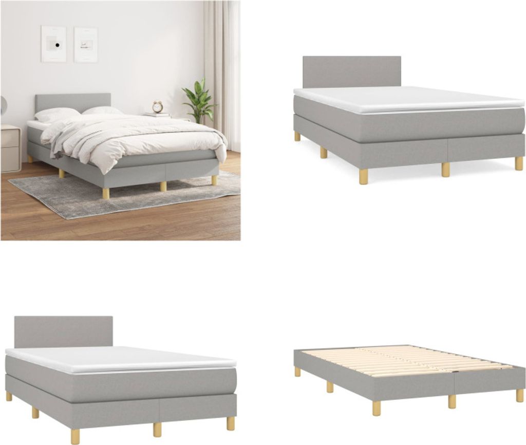vidaXL Boxspringbett mit Matratze Hellgrau 120x200 cm Stoff - Boxspringbett - Boxspringbetten - Bett - Schlafzimmermöbel