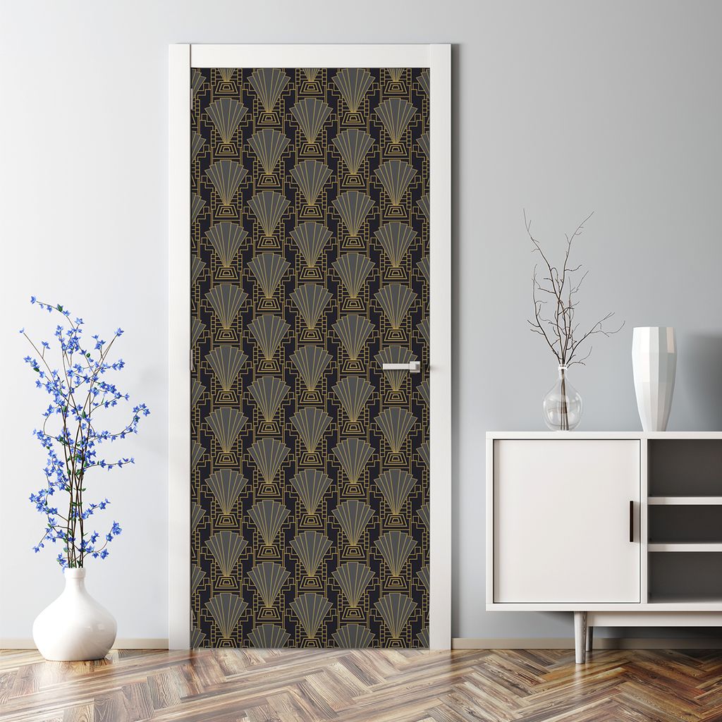 Dekorative Aufkleber selbstklebend Klebefolie Türtato Türposter Blätter gelb schwarz 70 x 200 cm