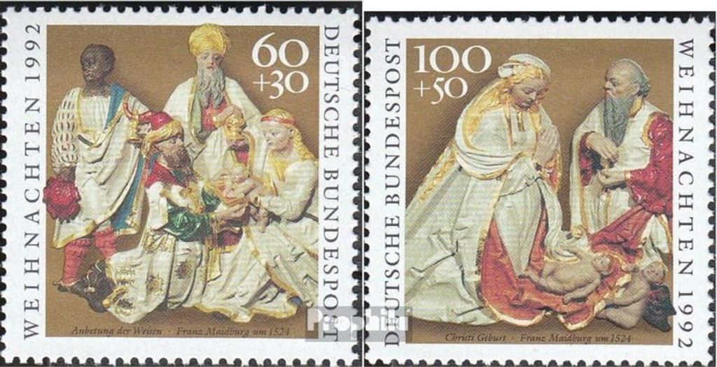 Briefmarken BRD (BR.Deutschland) 1992 Mi 1639-1640 (kompl.Ausgabe) postfrisch Weihnachten