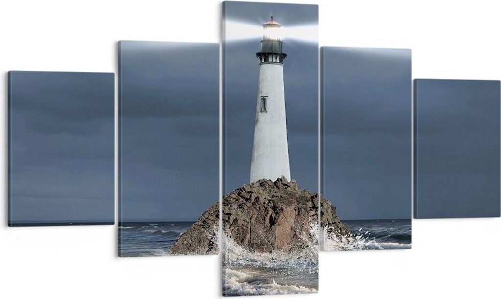 Bild auf Leinwand - Leinwandbild - Leuchtturm Meer - 125x70cm - Wand Bild - Wanddeko - Wandbilder - Leinwanddruck - Bilder - Kunstdruck - Wanddekor...