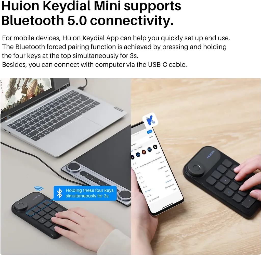Huion Keydial Mini K20 Clavier Numérique Sans Fil pour Tablette Graphique - 11