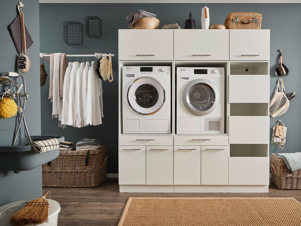 Waschmaschinenumbauschrank >LAUNDREEZY< in weiß - 185x200x67,5 (BxHxT)