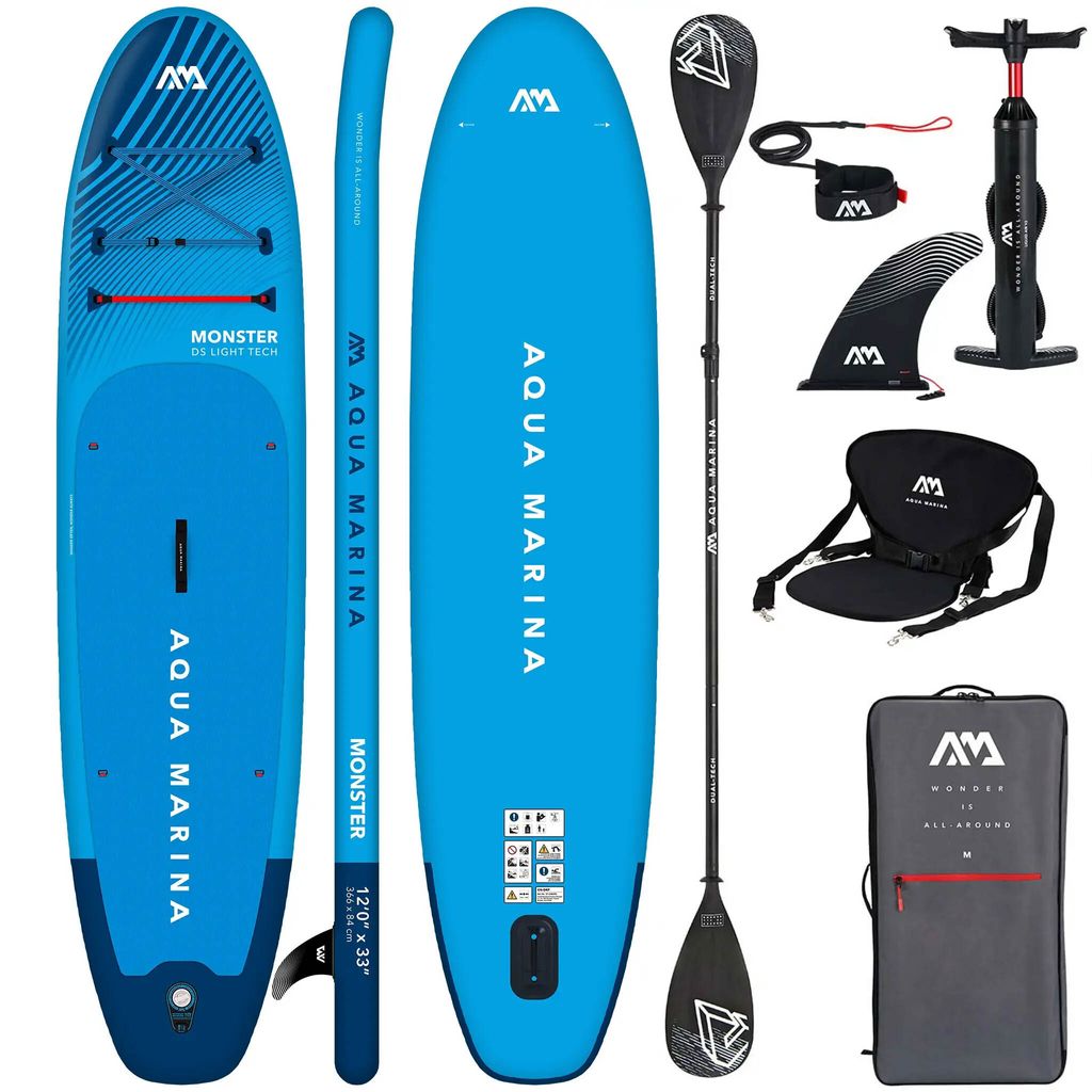 Aqua Marina Monster COMBO SUP Board 12’0” (366 cm) aufblasbar – Komplettset mit Kajaksitz & 2in1 Paddel – Blau 2025