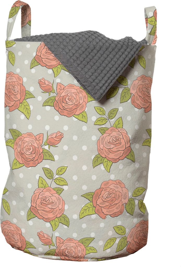 ABAKUHAUS Vintage Rose Wäschesack, Blume auf Tupfen, Wäschekorb mit Griffen Kordelzugverschluss für Waschsalons, 33 cm breit x 49 cm hoch, Staub...