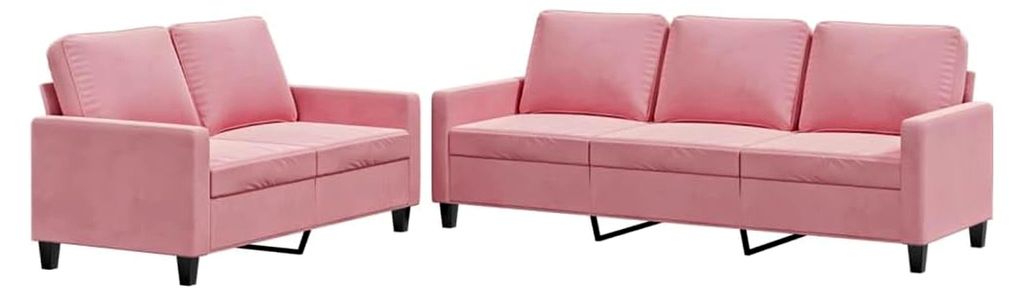 Sofa-Set für Wohnzimmer, 3-Sitzer und 2-Sitzer, 2-teilig, mit Kissen, Rosa, Samt