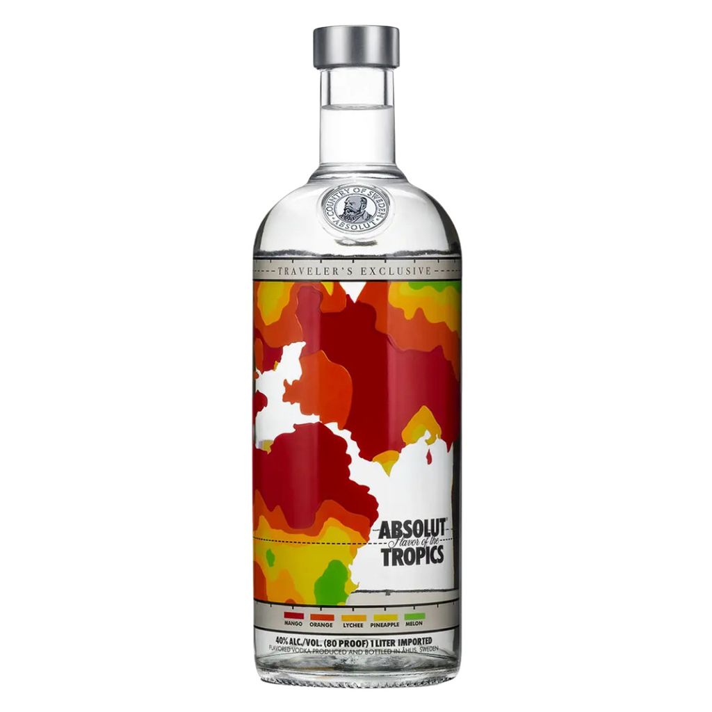Absolut Vodka Tropics 1L Travellers Exclusive – Limited Edition 2010 - Wodka mit tropischen Fruchtaromen Mango, Orange, Litschi, Ananas & Melone