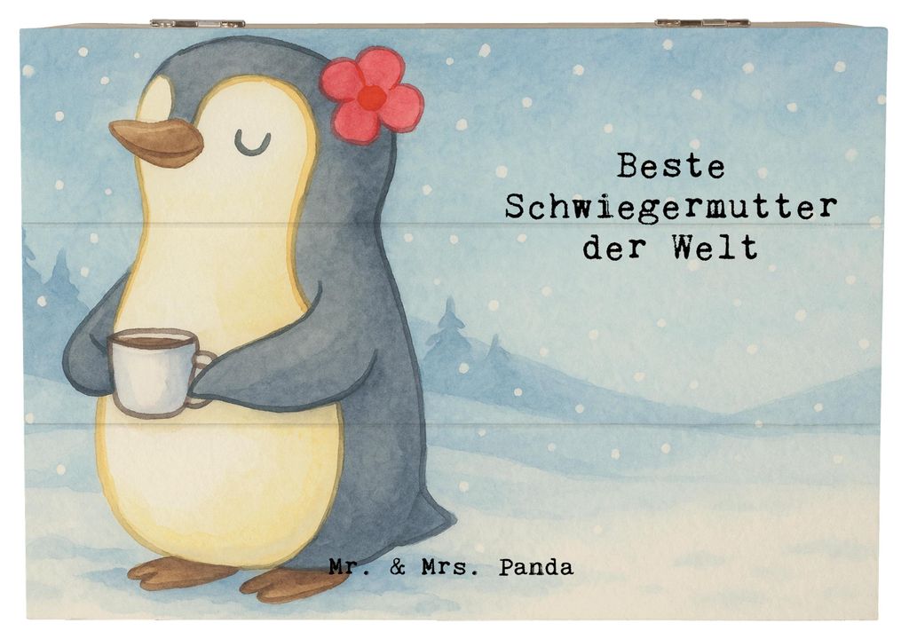 Mr. & Mrs. Panda Geschenkbox Pinguin Beste Schwiegermutter der Welt Design 22 x 15 cm - Weiß - Geschenk, Schatzkiste, Schwiegereltern, Mutter, Box...