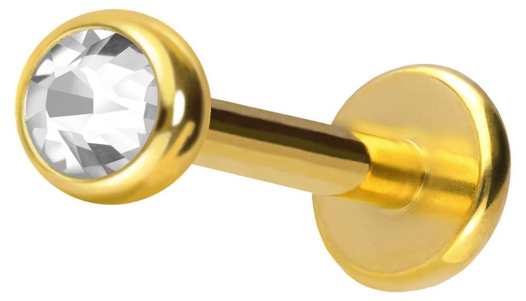 Ohrpiercing, Nasenpiercing Chirurgenstahl Labret KRISTALL Gold Stablänge: 10mm + Stabstärke: 1,2mm + Kugelgröße: 2,5mm