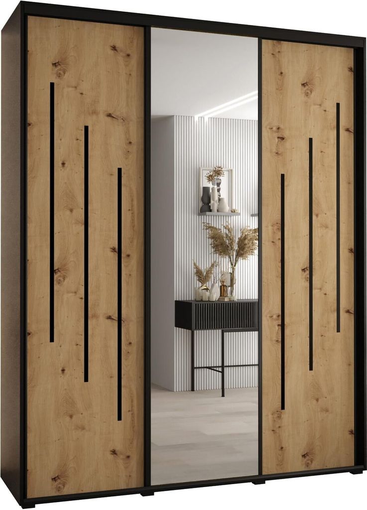 MEBLE KRYSPOL Davos 9 Schrank, drei Türen - 235,2x200x45 cm - Schwarz Artisan Schwarz