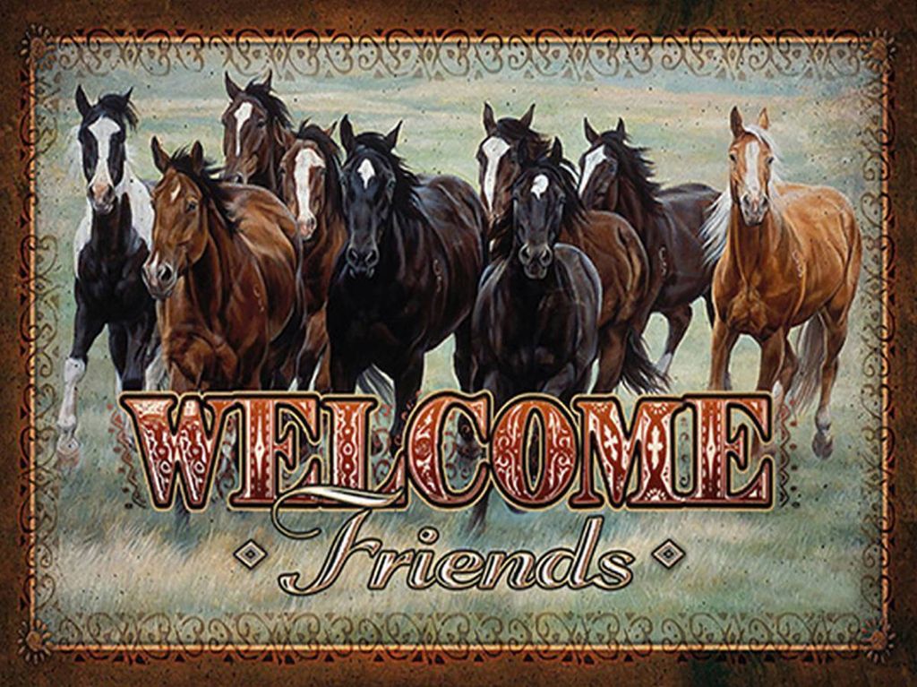 vianmo Holzschild 30x40 cm Pferde welcome friends