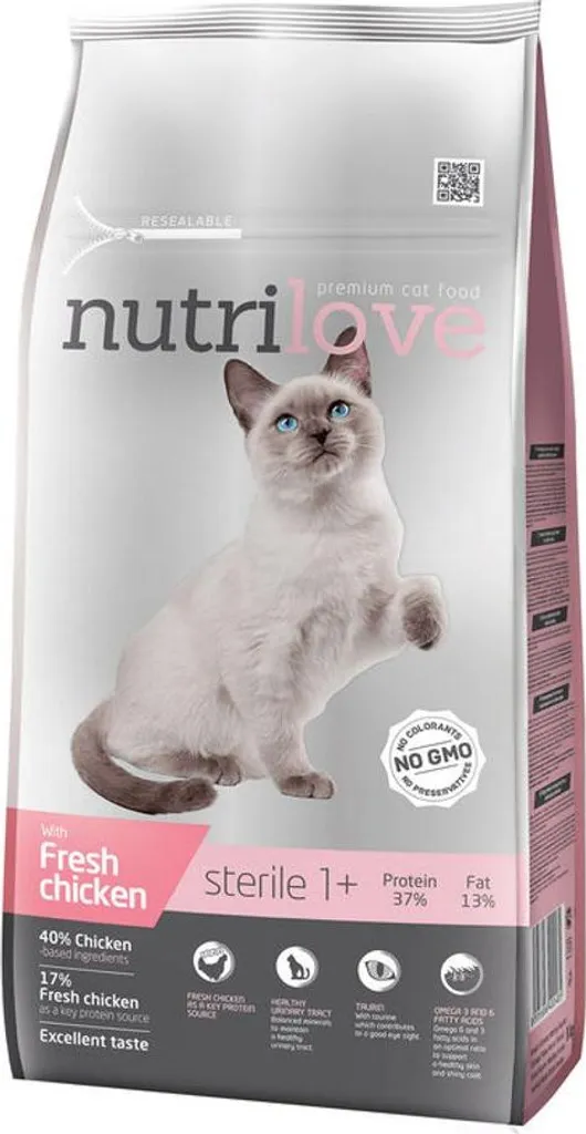 Nutrilove Premium Poulet Frais : Aliment Chat Stérilisé Formule 7kg