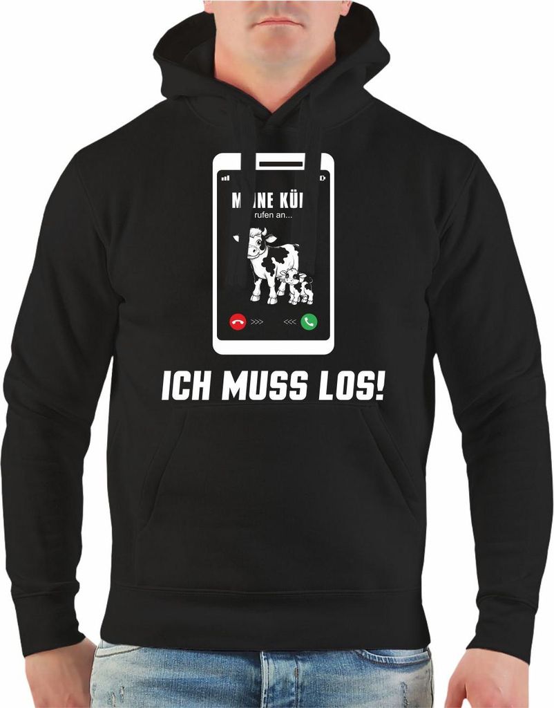 Herren Kapuzenpullover Meine Kühe rufen an
