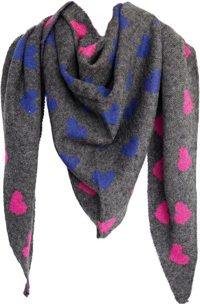 Elegante sciarpa triangolare con motivo a cuore per donna 200x90 cm ideale per le giornate fresche antracite/blu