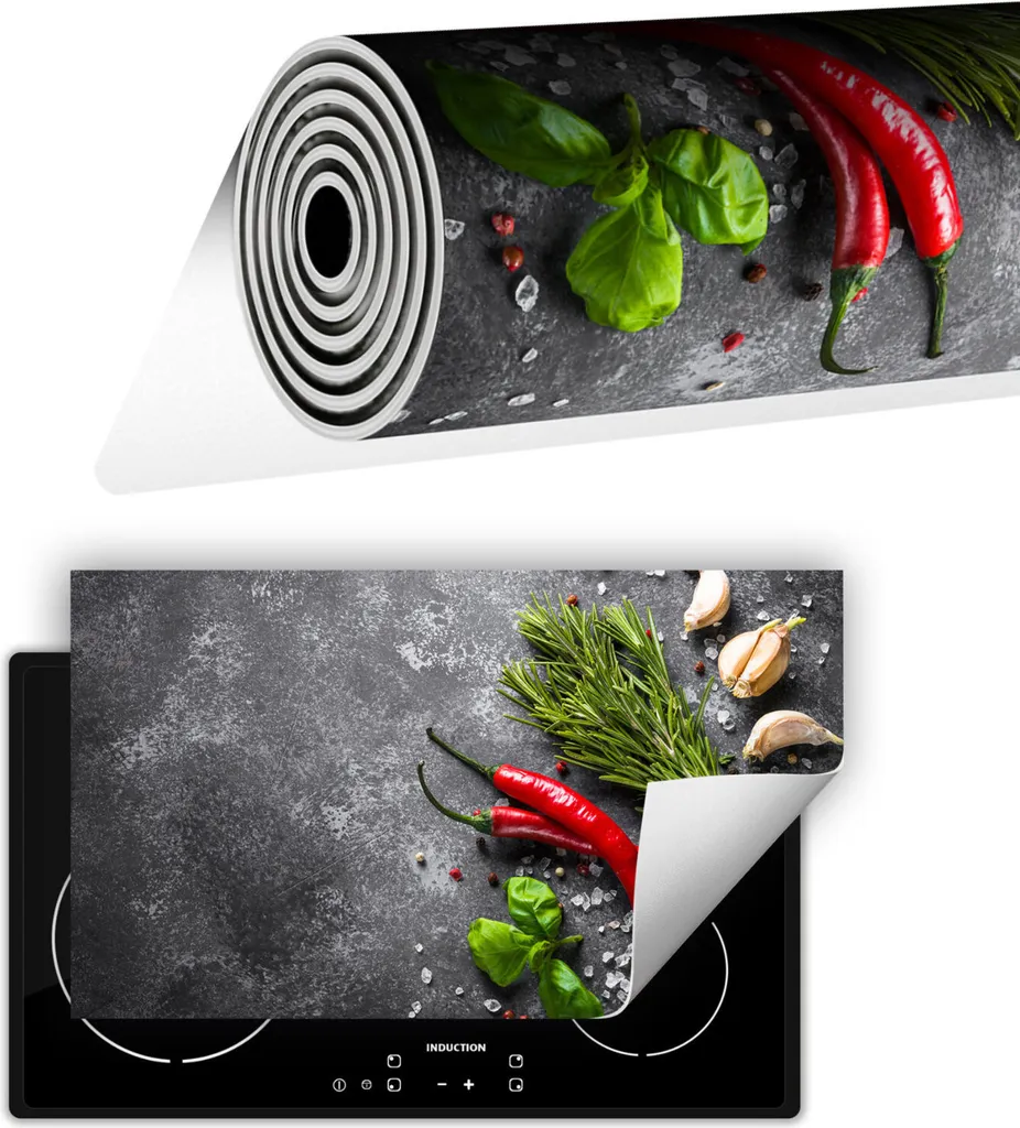 Piastra di copertura del piano cottura Piastra di copertura del piano cottura in ceramica 90x52 cm Tappetino antiscivolo Roll-up, spezie Peperoncino ardesia