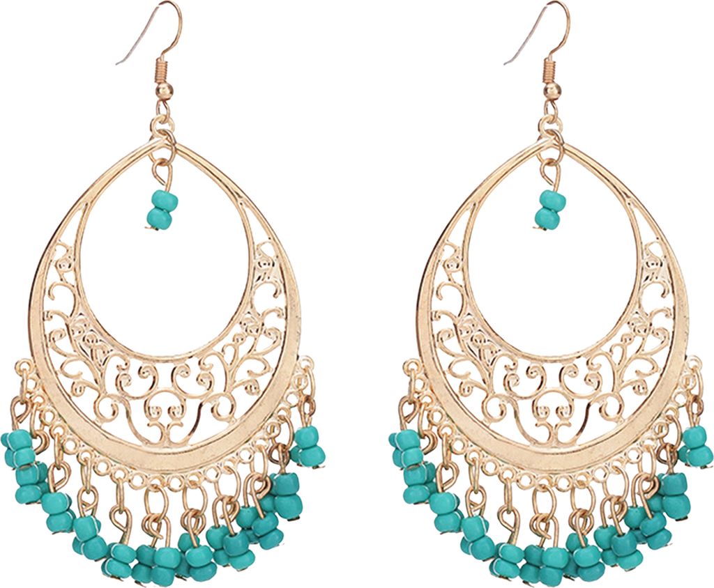 Paar Damen-Hakenohrringe im Vintage-Ethno-Stil, übertriebene Aushöhlung von Perlen, Wassertropfenform, böhmische Ohrdekoration, Schmuck, Urlaubs...